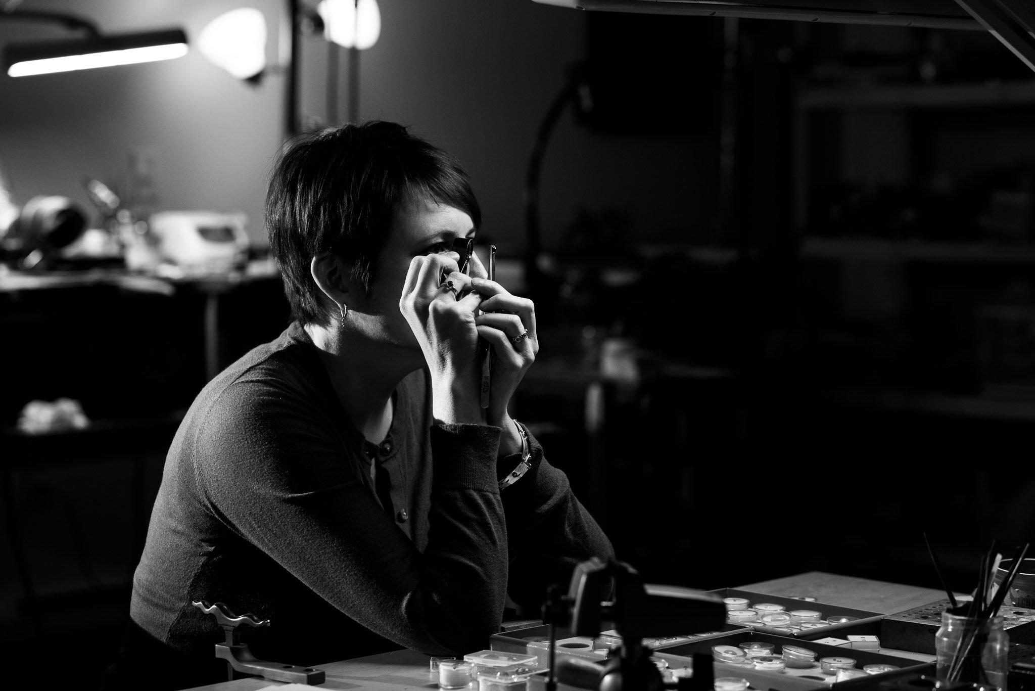 Environmental portrait of a jeweler at work